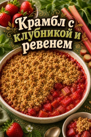Классический крамбл с клубникой и ревенем под овсяной корочкой