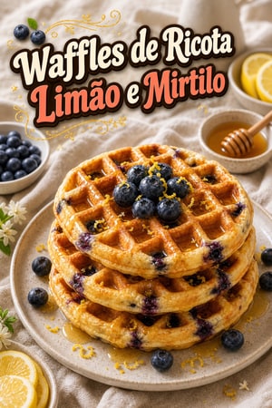 Waffles de Ricota, Limão e Mirtilo com Calda de Mel