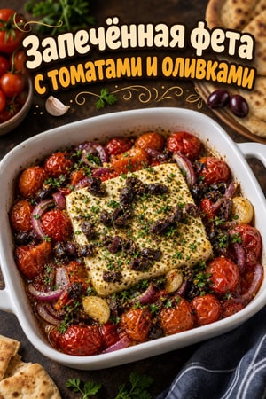 Запеченная фета с помидорами и оливками