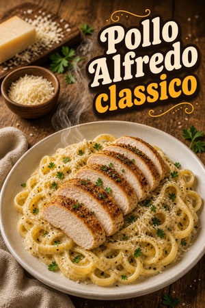 Pollo Alfredo classico: fettuccine con crema al Parmigiano