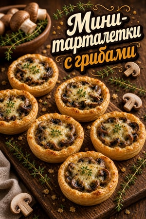 Мини-тарталетки с грибами, тимьяном и сыром Грюйер