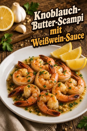 Knoblauch-Butter-Scampi mit Weißwein-Sauce