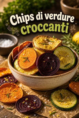 Chips di verdure croccanti in friggitrice ad aria, leggere