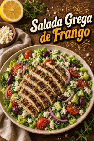 Salada Grega de Frango Mediterrânea com Vinagrete de Limão