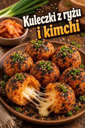 Chrupiące kuleczki z ryżu i kimchi z ciągnącą mozzarellą