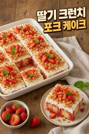 딸기 크런치 포크 케이크 - 신선한 딸기를 올린 상큼한 여름 디저트
