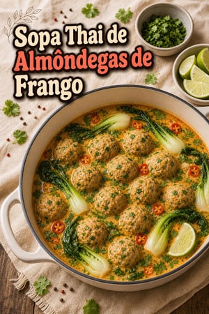 Sopa Thai de Almôndegas de Frango com Caldo de Coco