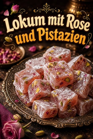 Traditionelles Rosen- und Pistazien-Lokum (Türkischer Honig)