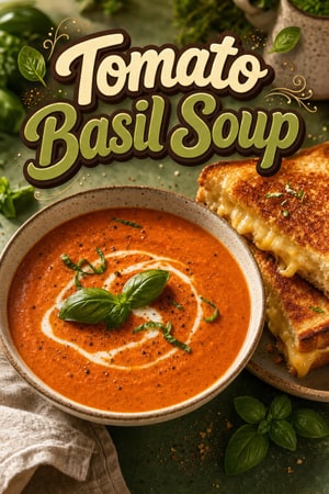 Creamy Tomato Basil Soup with Crispy Grilled Cheese