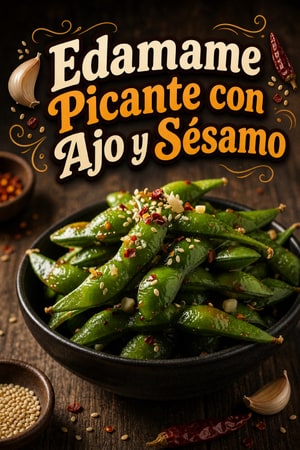 Edamame Picante con Ajo, Chile y Sésamo Tostado
