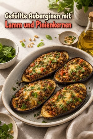 Gefüllte Auberginen mit Lamm und Pinienkernen