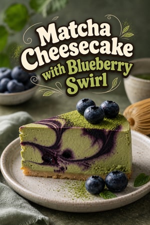 Matcha Cheesecake with Blueberry Swirl