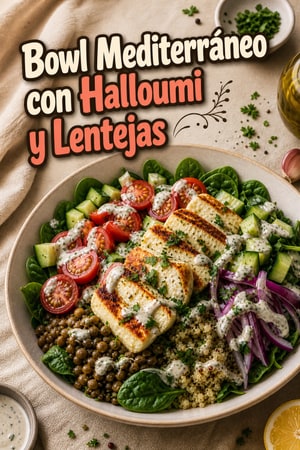 Bowl Mediterráneo de Halloumi y Lentejas: Máxima Proteína