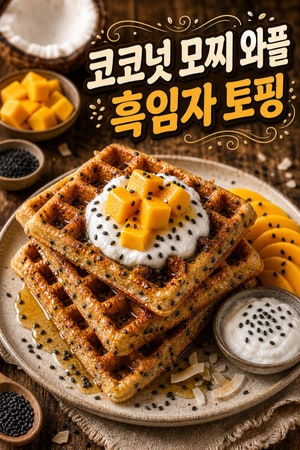 겉바속촉 쫄깃한 코코넛 모찌 와플과 고소한 흑임자 레시피