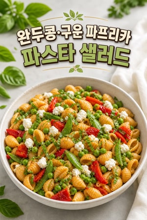 완두콩과 구운 빨간 파프리카 파스타 샐러드