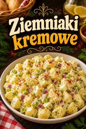 Klasyczna kremowa sałatka ziemniaczana z ziołami na piknik
