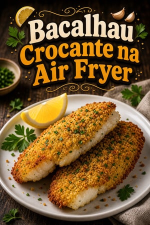 Bacalhau Crocante na Air Fryer com Crosta de Alho e Limão