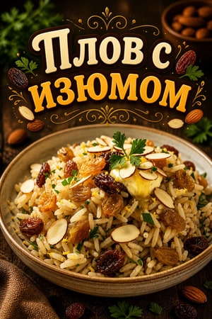 Ароматный плов с изюмом, миндалём и свежей зеленью