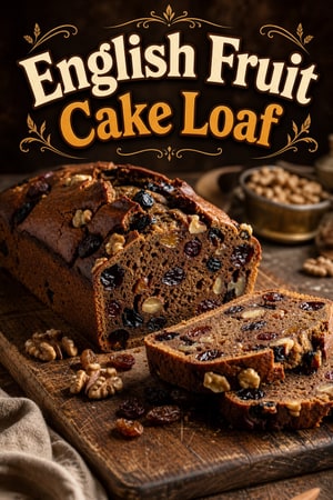 Rustic English Fruit Cake with Nuts and Rum Glaze Loaf