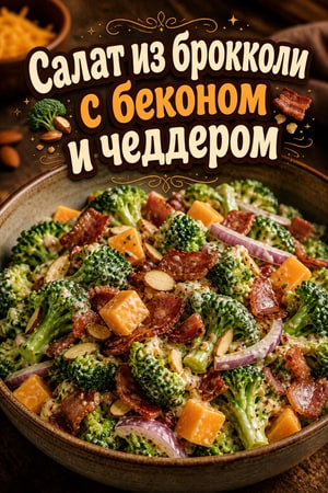 Салат из брокколи с хрустящим беконом и чеддером
