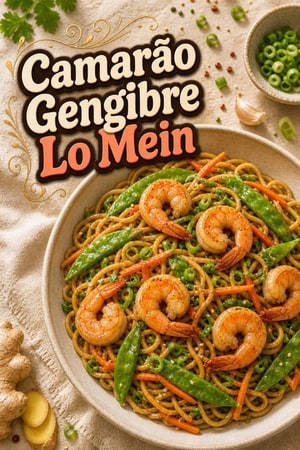 Lo Mein de Camarão com Gengibre e Vegetais Frescos
