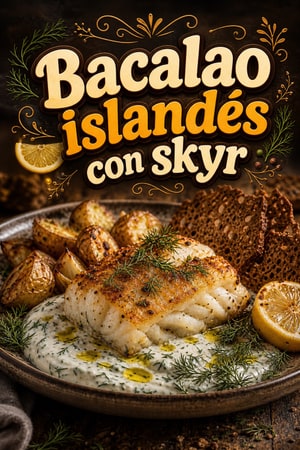 Bacalao islandés plancha con skyr y crujiente de centeno