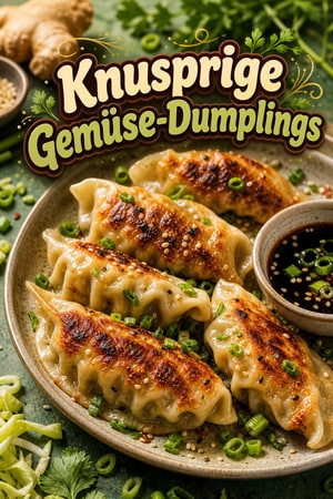 Knusprige Gemüse-Dumplings mit Ingwer, Kohl und Soja-Dip