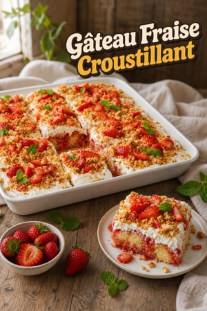 Gâteau à la Fraise avec Glaçage Croustillant et Fruits Rouges