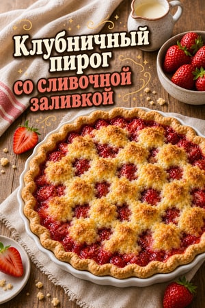 Простой пирог с клубникой и сливочной заливкой