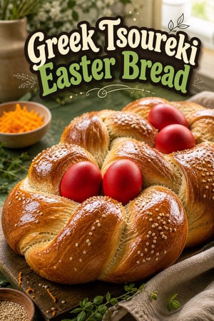 Traditional Greek Tsoureki Easter Sweet Braided Bread