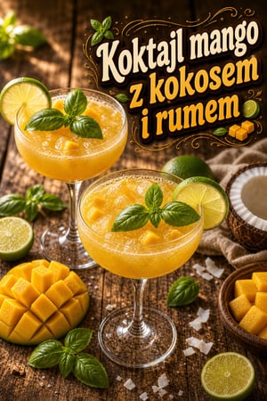 Orzeźwiający koktajl mango i kokos z rumem i bazylią