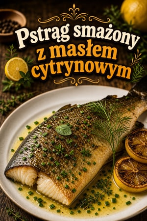 Pstrąg smażony na maśle czosnkowym z cytryną i ziołami