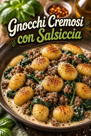 Gnocchi in Padella Cremosi con Salsiccia e Spinaci