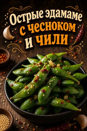 Острые эдамаме с чесноком, чили и обжаренным кунжутом