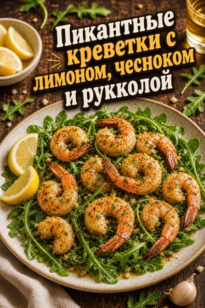 Пикантные креветки с лимоном, чесноком и рукколой