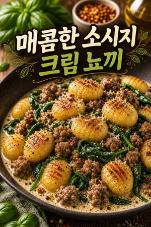 매콤한 이탈리안 소시지를 곁들인 크리미 팬 소테 뇨끼 레시피