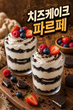 오븐 없이 15분 완성! 초간단 쿠키 앤 크림 치즈케이크 파르페, 작은 컵 디저트 간편 레시피