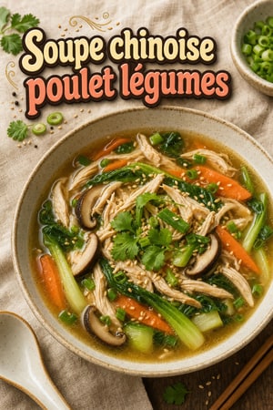 Soupe chinoise de poulet et légumes, santé équilibrée