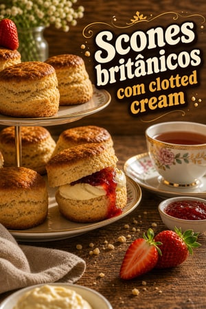 Scones Britânicos Tradicionais com Clotted Cream e Geleia