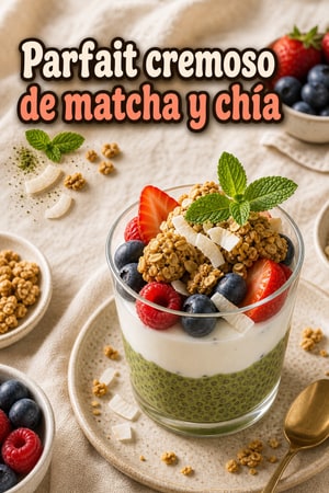 Parfait cremoso de matcha y chía con yogur de coco