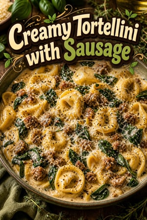 One-Pot Creamy Cheese Tortellini with Sausage and Spinach