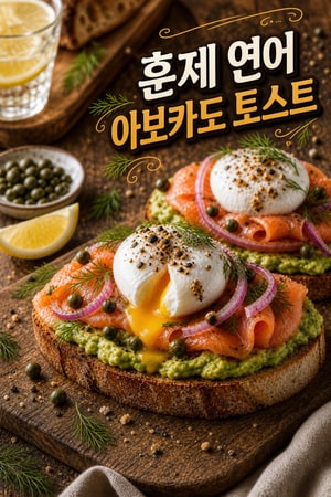 훈제 연어 아보카도 브런치 토스트와 수란 만들기 - 카페 스타일 레시피