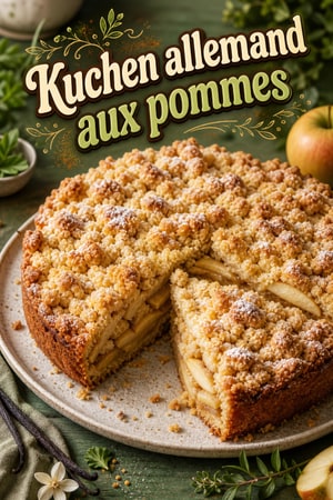 Kuchen aux pommes allemand, streusel vanillé maison