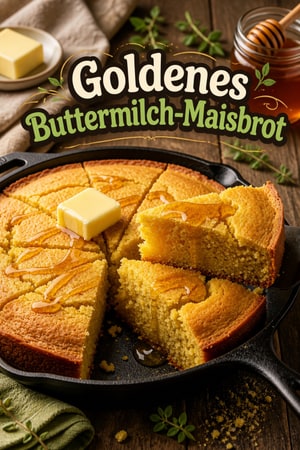 Goldenes Buttermilch-Maisbrot aus der Pfanne mit Honig