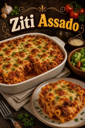 Ziti Assado com Linguiça Italiana e Muito Queijo
