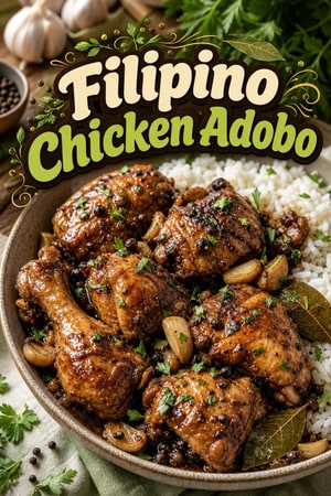 Klassisches Filipino Chicken Adobo mit Knoblauch und Sojasauce