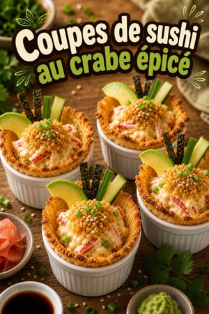 Coupes sushi au four : crabe épicé et croûte croustillante