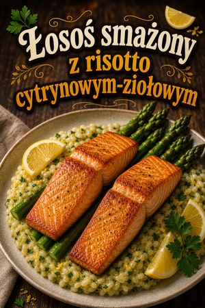 Łosoś smażony z cytrynowym risotto z ziołami na lunch