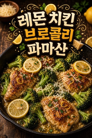 마늘버터 브로콜리와 레몬 치킨 스킬렛, 파마산 풍미의 저탄수화물 저녁 — 쉽고 빠른 고단백 키토 식단용