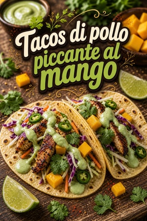 Tacos di pollo piccante al mango con slaw e crema fresca